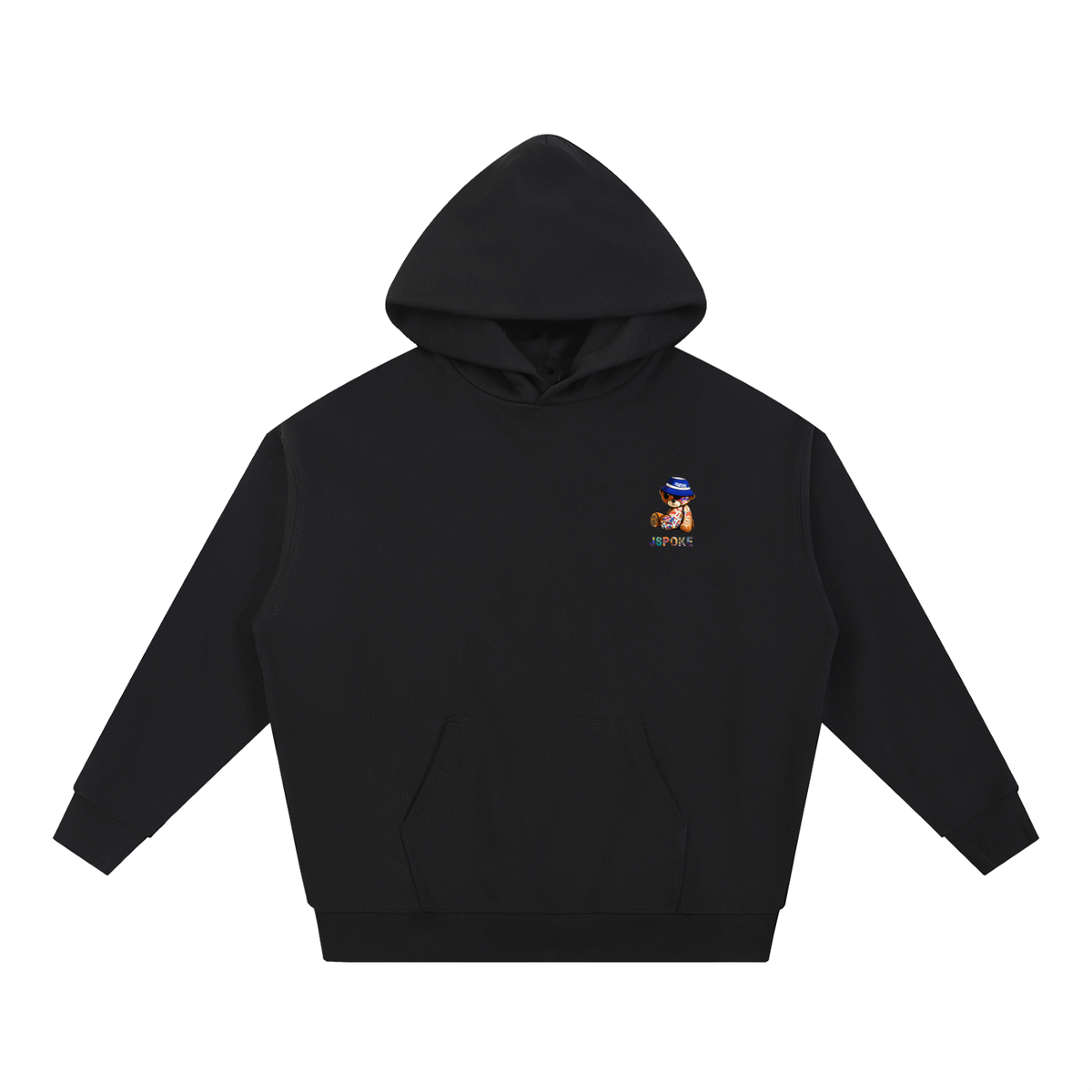 A black pullover hoodie with a small graphic on the left chest showing a cartoon monkey wearing a blue cap and holding a gold bar, with the text 'MONKEY BAR' below it, displayed on a solid white background.
